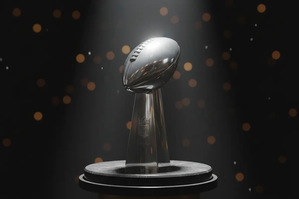 Vince-Lombardi-Trophäe auf einem Podest – Symbolbild für NFL-Langzeitwetten und Futures