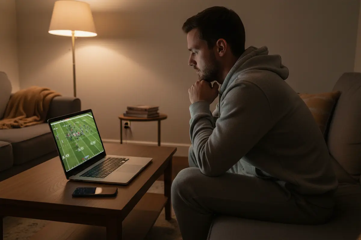 Person schaut NFL-Spiel auf dem Laptop – Symbolbild für Live-Streaming und Wetten