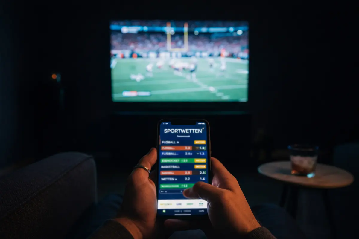 NFL Live Wetten – Fan verfolgt ein Football-Spiel live auf dem Smartphone