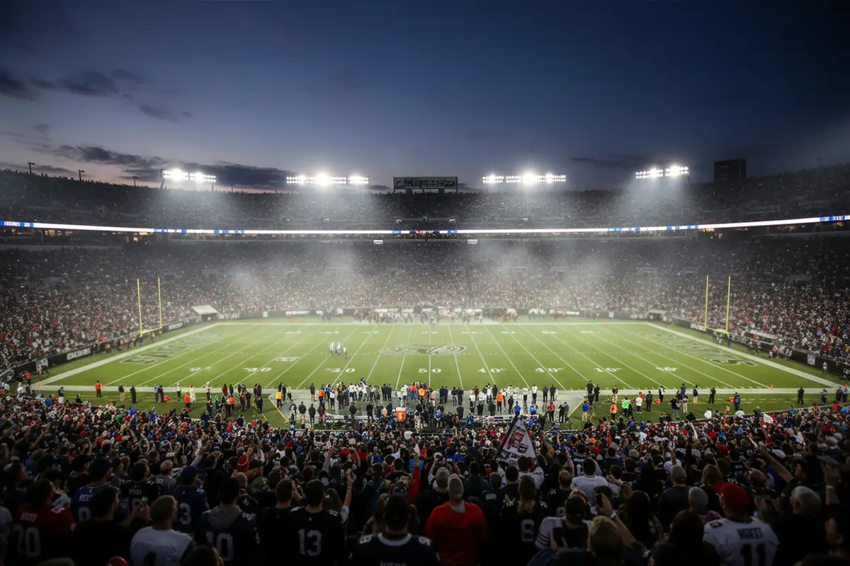 NFL Saison Wetten – American-Football-Stadion bei Flutlicht während der Playoffs