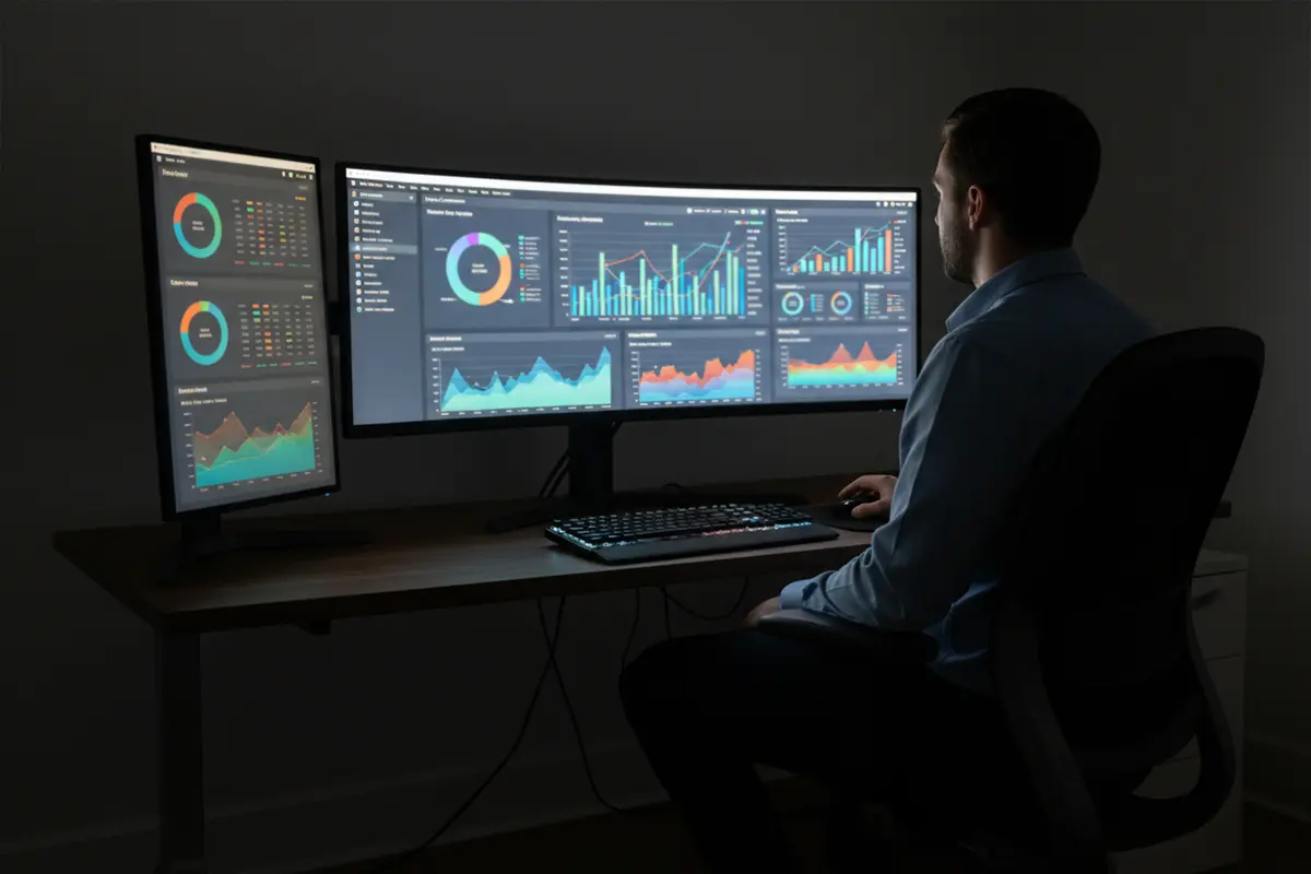 Person analysiert NFL-Daten auf einem Bildschirm – Symbolbild für Statistik-Analyse