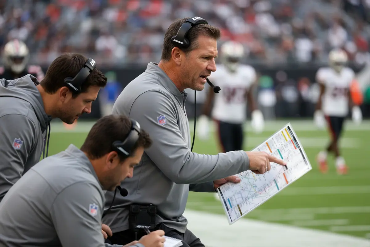 NFL-Coach gibt Anweisungen in einer Spielpause – Symbolbild für Viertelpausen-Wetten